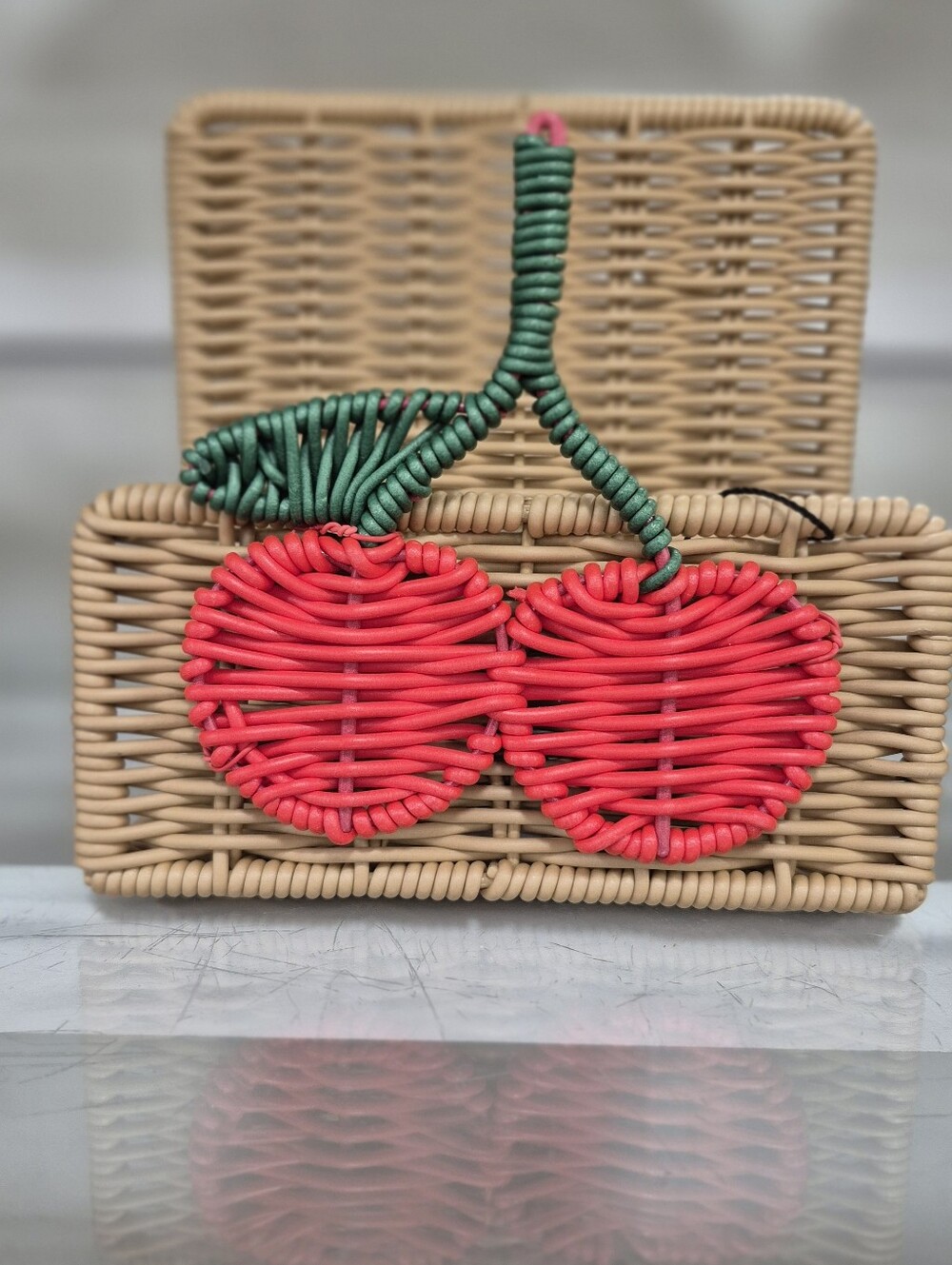 Cherry Woven Straw Napkin Holder. NEW WITH TAGS